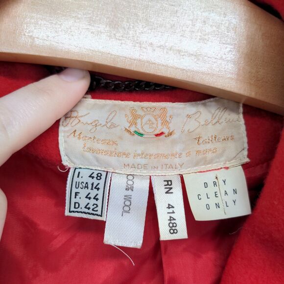 Angiola Bellini Women's Blazer Jacket Red 14 Shawl Lapel One Button Wool Italy - Picture 9 of 12